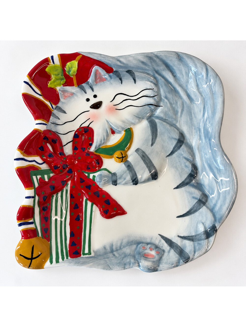 Christmas Cat Pet Tails Blitzen & Co Mindspring Studio Ceramic Plate 8.5 inch